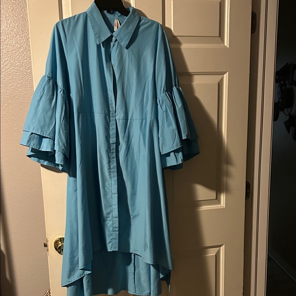 True Destiny Teal Ruffle Sleeve Dress